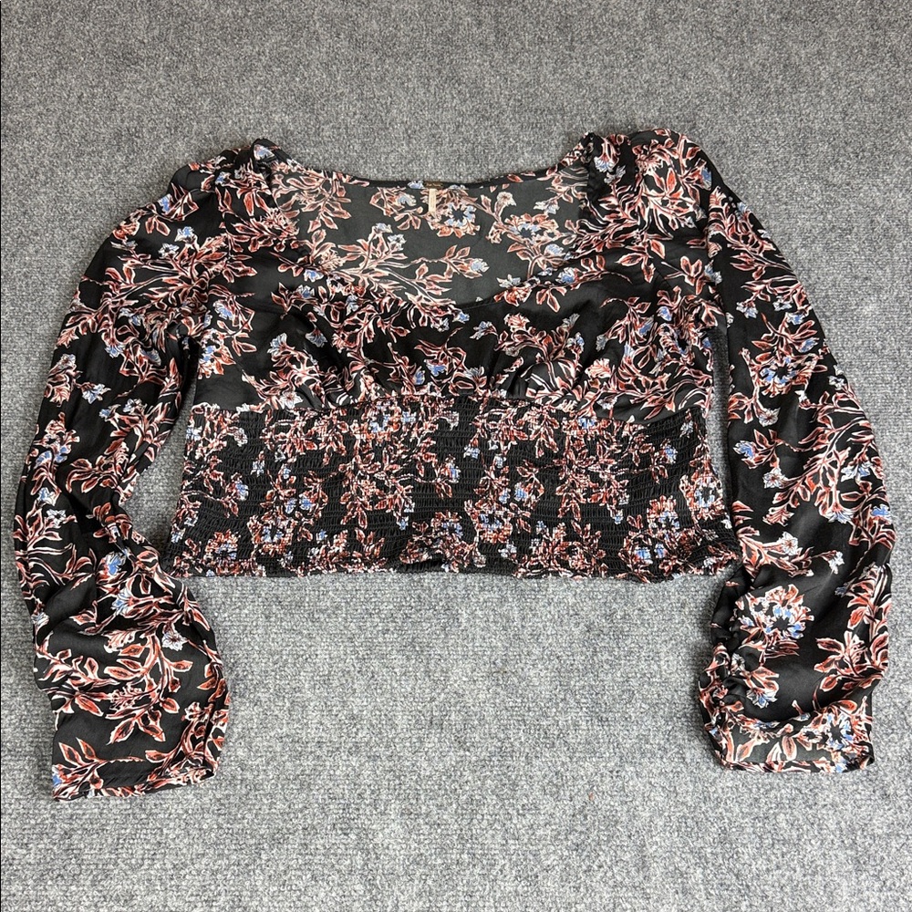 Free People Black and Red Floral Blouse